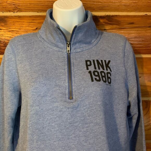 Victoria’s Secret PINK Half Zip Heather Blue Pullover Sweatshirt Small - Picture 3 of 7